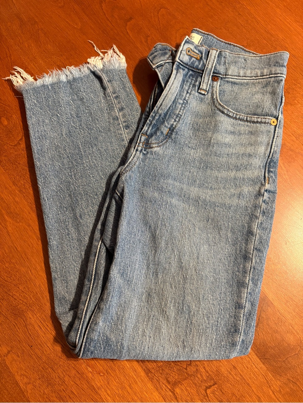 Madewell Light Blue Straight-Leg Jeans with Raw Fray Hem